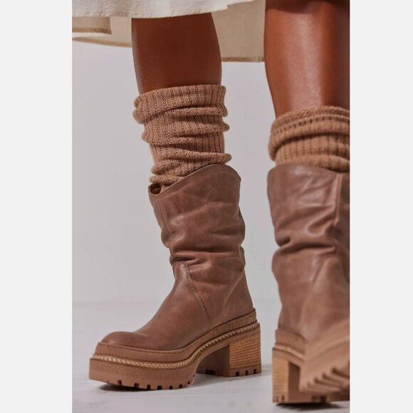 New Free People Mel Slouch Boots Size 6.5 MSRP: $268 Leather hazelnut - Picture 2 of 6